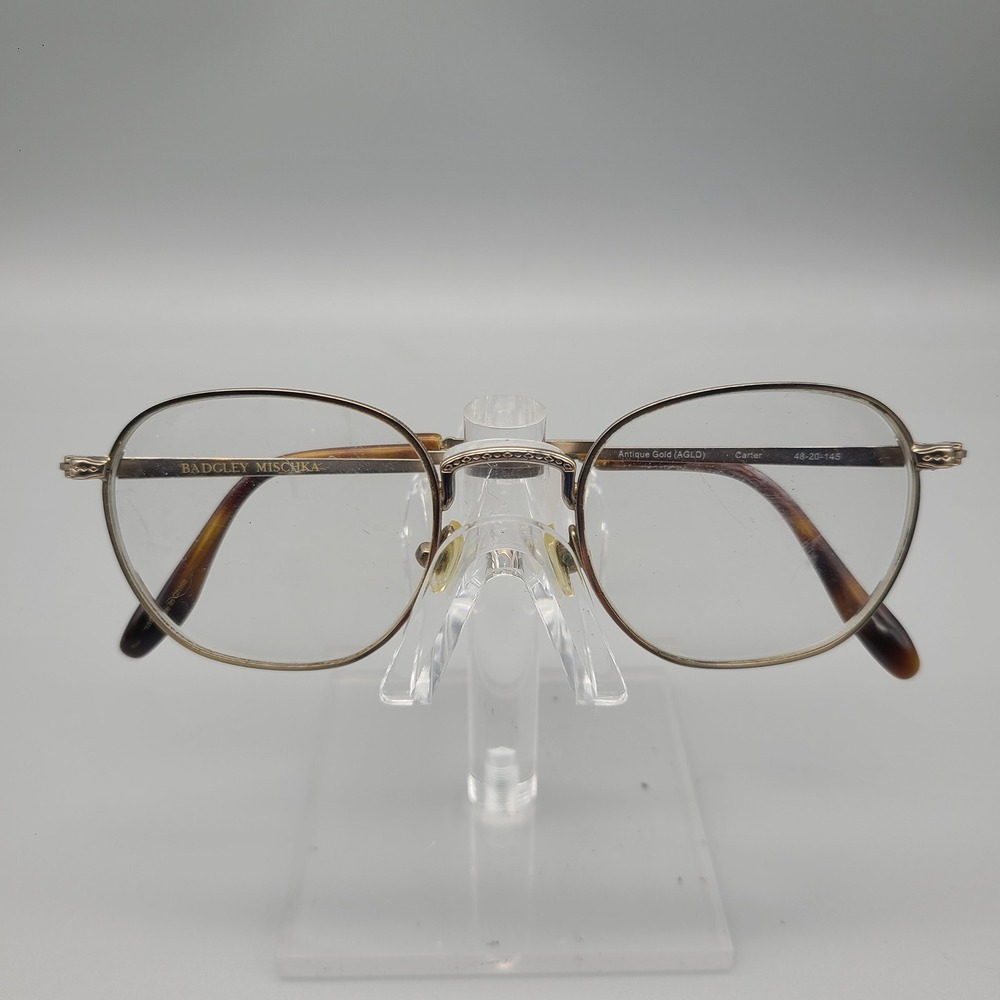 Badgley Mischka Carter Antique Gold Oval Metal Eyeglass Frames 48-20-145 AGLD